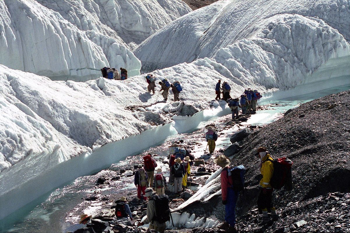 02 Crossing A Small River On The Upper Baltoro Glacier